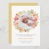 黄色エレガントバラフローラリース写真誕生 案内状 (正面/裏面)