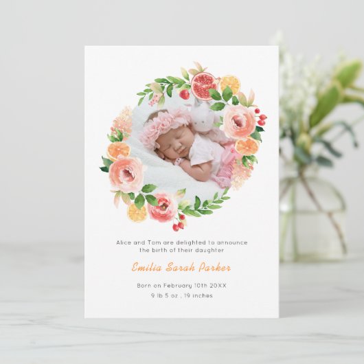 黄色エレガントバラリースフローラフォト誕生 案内状 (スタンド正面)