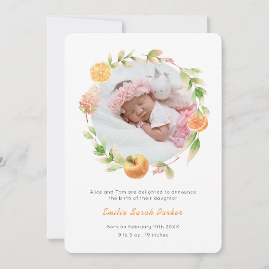 黄色エレガントバラリースフローラフォト誕生 案内状 (正面)