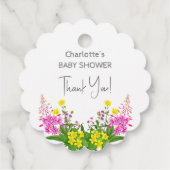 黄色エレガントピンクのワイルドフラワースクリプト赤ちゃんシャワー フェイバータグ (裏面)