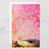 黄色エレガントピンク色のきらめく明るい赤紫色 便箋 (正面/裏面)