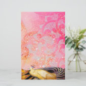 黄色エレガントピンク色のきらめく明るい赤紫色 便箋 (スタンド正面)