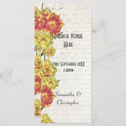 黄色エレガントフローラ教会の結婚式 プログラム (正面/裏面)