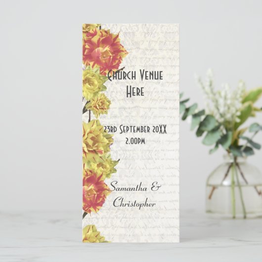 黄色エレガントフローラ教会の結婚式 プログラム (スタンド正面)