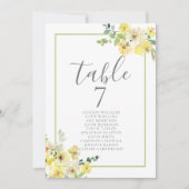 黄色エレガントフローラ結婚の座席表カード (正面)