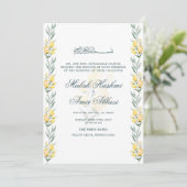 黄色エレガントフローラ緑ムスリム結婚ズ 招待状 (スタンド正面)