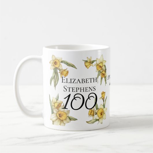 黄色エレガントフローラ100誕生日 コーヒーマグカップ (左)