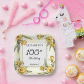 黄色エレガントフローラ100誕生日 ペーパープレート (パーティー)