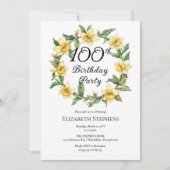 黄色エレガントフローラ100誕生日 招待状 (正面)