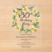 黄色エレガントフローラ30th誕生日 アクリル招待状 (正面)