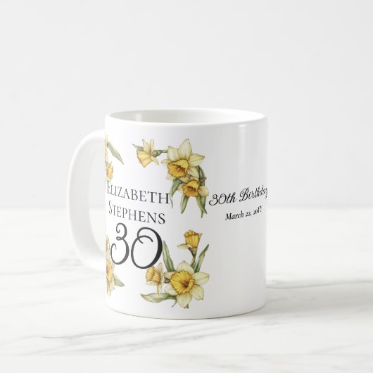 黄色エレガントフローラ30th誕生日 コーヒーマグカップ (正面左)