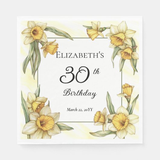 黄色エレガントフローラ30th誕生日 スタンダードランチョンナプキン (正面)