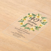 黄色エレガントフローラ40th誕生日 アクリル招待状 (レイダウン)