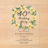 黄色エレガントフローラ40th誕生日 アクリル招待状 (正面)
