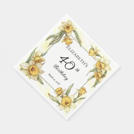 黄色エレガントフローラ40th誕生日 スタンダードランチョンナプキン (角)