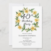 黄色エレガントフローラ40th誕生日 招待状 (正面)