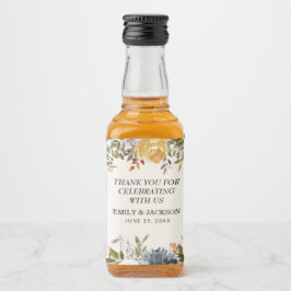 黄色エレガントブルーウォーターフローラ結婚ズ リキュールボトルラベル