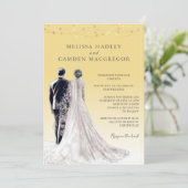 黄色エレガントモダンQRコー結婚ド 招待状 (スタンド正面)