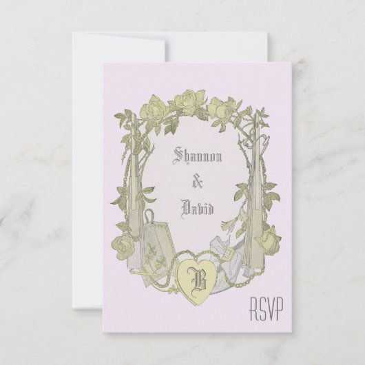 黄色エレガントローズヴィンテージウェディングチャッパ 出欠カード (正面)