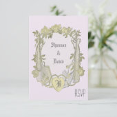 黄色エレガントローズヴィンテージウェディングチャッパ 出欠カード (スタンド正面)