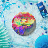 黄色エレガント抽象芸術フローラ水絵を描色 ペーパープレート (パーティー)