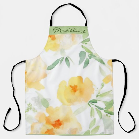 黄色エレガント桃色の水色フローラ エプロン (正面)
