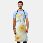 黄色エレガント桃色の水色フローラ エプロン (着用した状態)