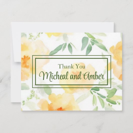 黄色エレガント桃色の水色フローラ サンキューカード (正面)