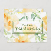 黄色エレガント桃色の水色フローラ サンキューカード (正面/裏面)