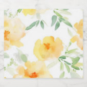 黄色エレガント桃色の水色フローラ スパークリングワインラベル (シングルラベル)