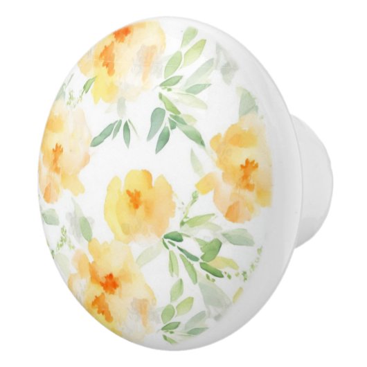 黄色エレガント桃色の水色フローラ セラミックノブ (右)