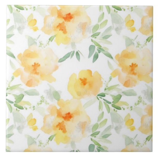黄色エレガント桃色の水色フローラ タイル (正面)