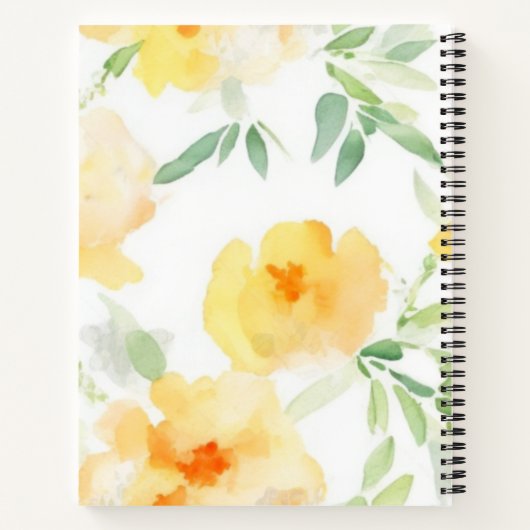 黄色エレガント桃色の水色フローラ ノートブック (裏面)