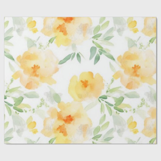 黄色エレガント桃色の水色フローラ ラッピングペーパー (フラット)