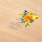 黄色エレガント水彩植物性フローラ結婚ズ アクリル招待状 (レイダウン)