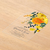 黄色エレガント水彩植物性フローラ結婚ズ アクリル招待状 (レイダウン)