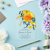 黄色エレガント水彩植物性フローラ結婚ズ アクリル招待状 (インサイチュ (ウェディング))