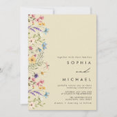 黄色エレガント水彩野結婚花 招待状 (正面)