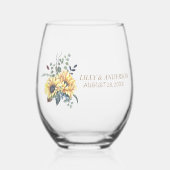 黄色エレガント水色ひまわり晴れ ステムなしワイングラス (正面)