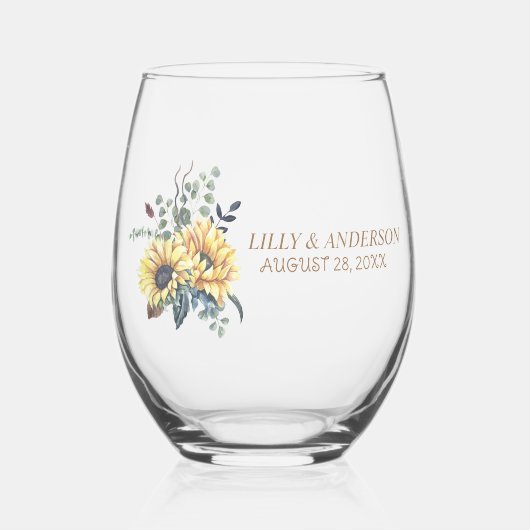 黄色エレガント水色ひまわり晴れ ステムなしワイングラス (正面)