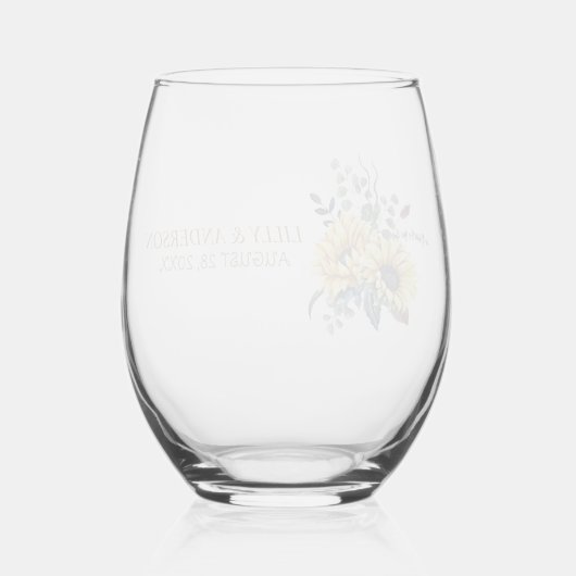 黄色エレガント水色ひまわり晴れ ステムなしワイングラス (裏面)