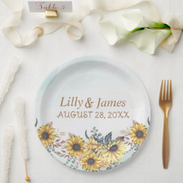 黄色エレガント水色ひまわり晴れ ペーパープレート