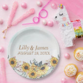 黄色エレガント水色ひまわり晴れ ペーパープレート (パーティー)