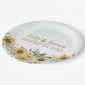 黄色エレガント水色ひまわり晴れ ペーパープレート (アングル)