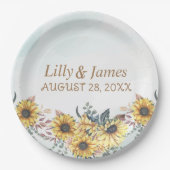 黄色エレガント水色ひまわり晴れ ペーパープレート (正面)