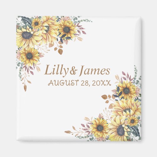 黄色エレガント水色ひまわり晴れ マグネット (正面)