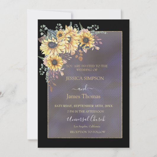 黄色エレガント水色ひまわり晴れ 招待状 (正面)