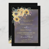 黄色エレガント水色ひまわり晴れ 招待状 (正面/裏面)