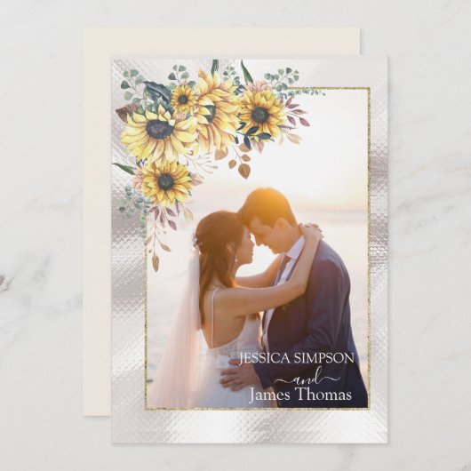 黄色エレガント水色ひまわり晴れ 招待状 (正面/裏面)