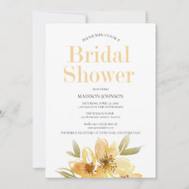 黄色エレガント水色フローラブライダルシャワー 招待状
